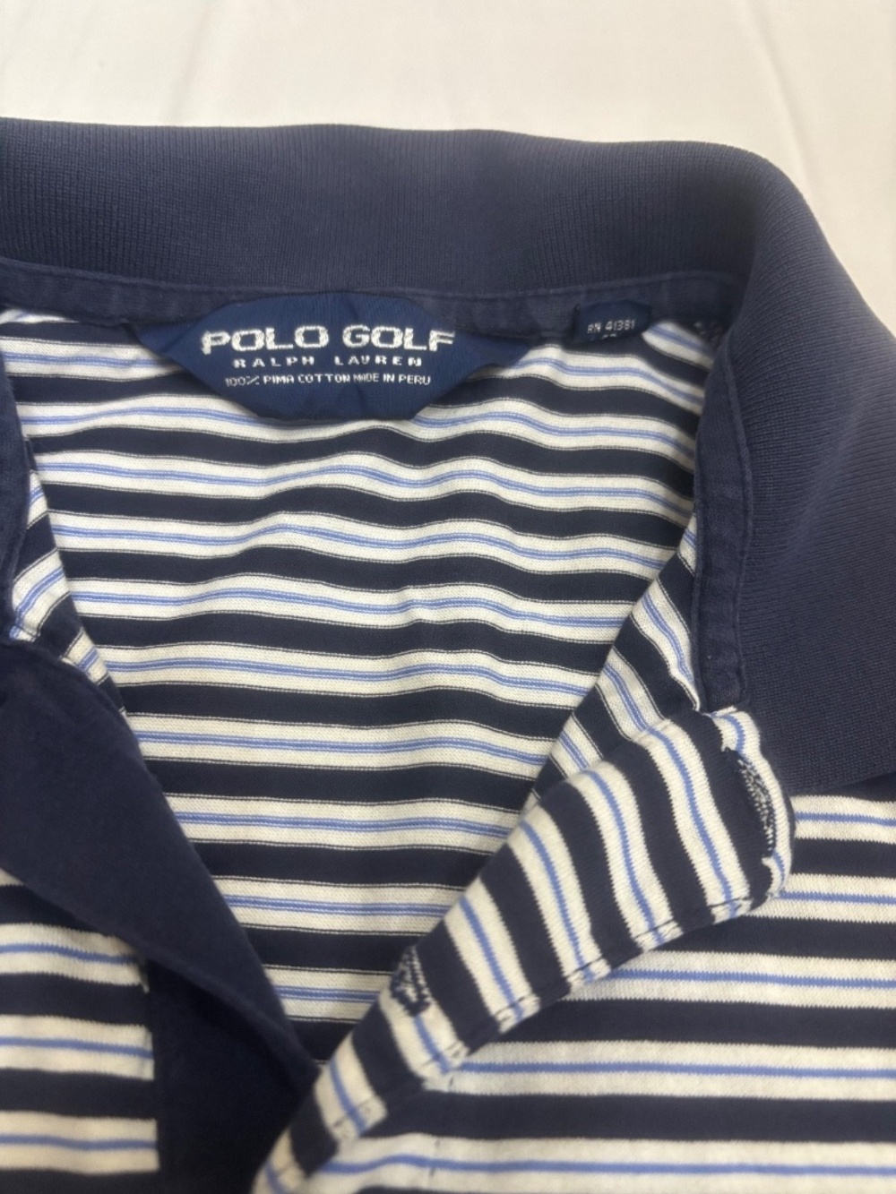 Polo Golf Ralph Lauren Medium Blue Stripes Preppy Country Club Breathable Pima